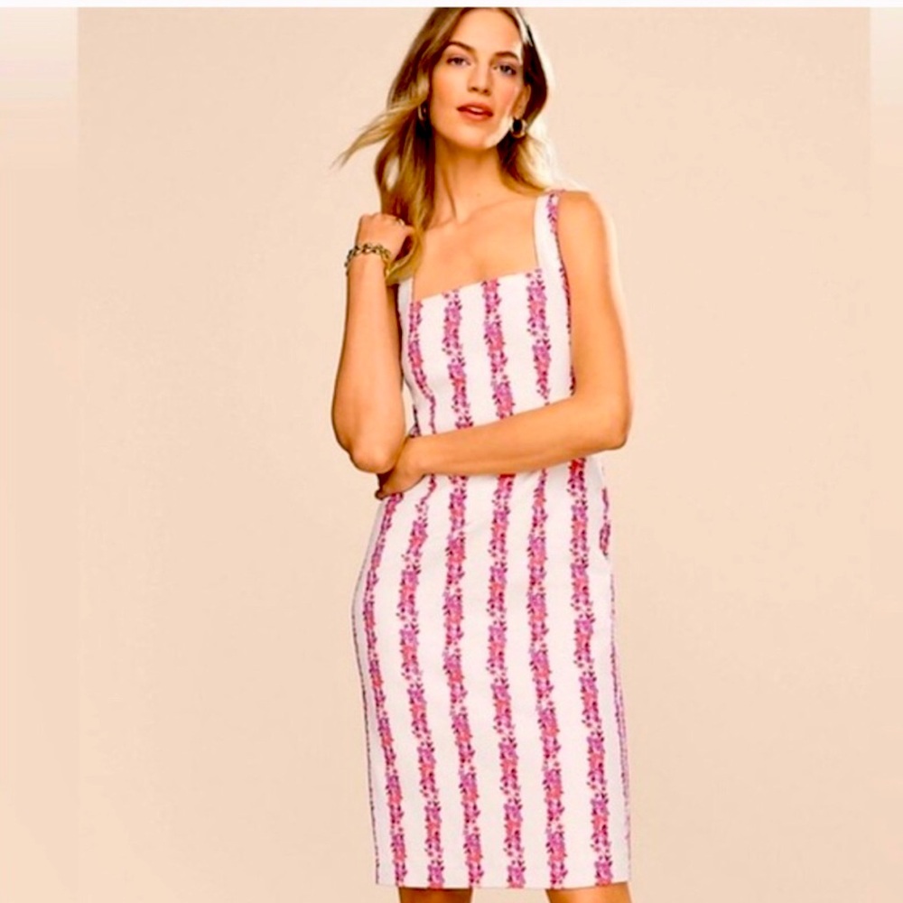 Ann Taylor Floral striped square neck cotton sheath dress 6